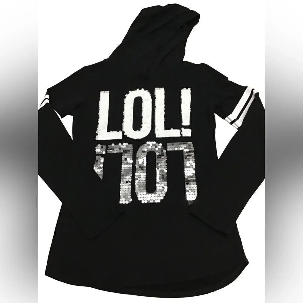 Justice Girls 14 LOL Sequin Graphic Black Hooded Pullover